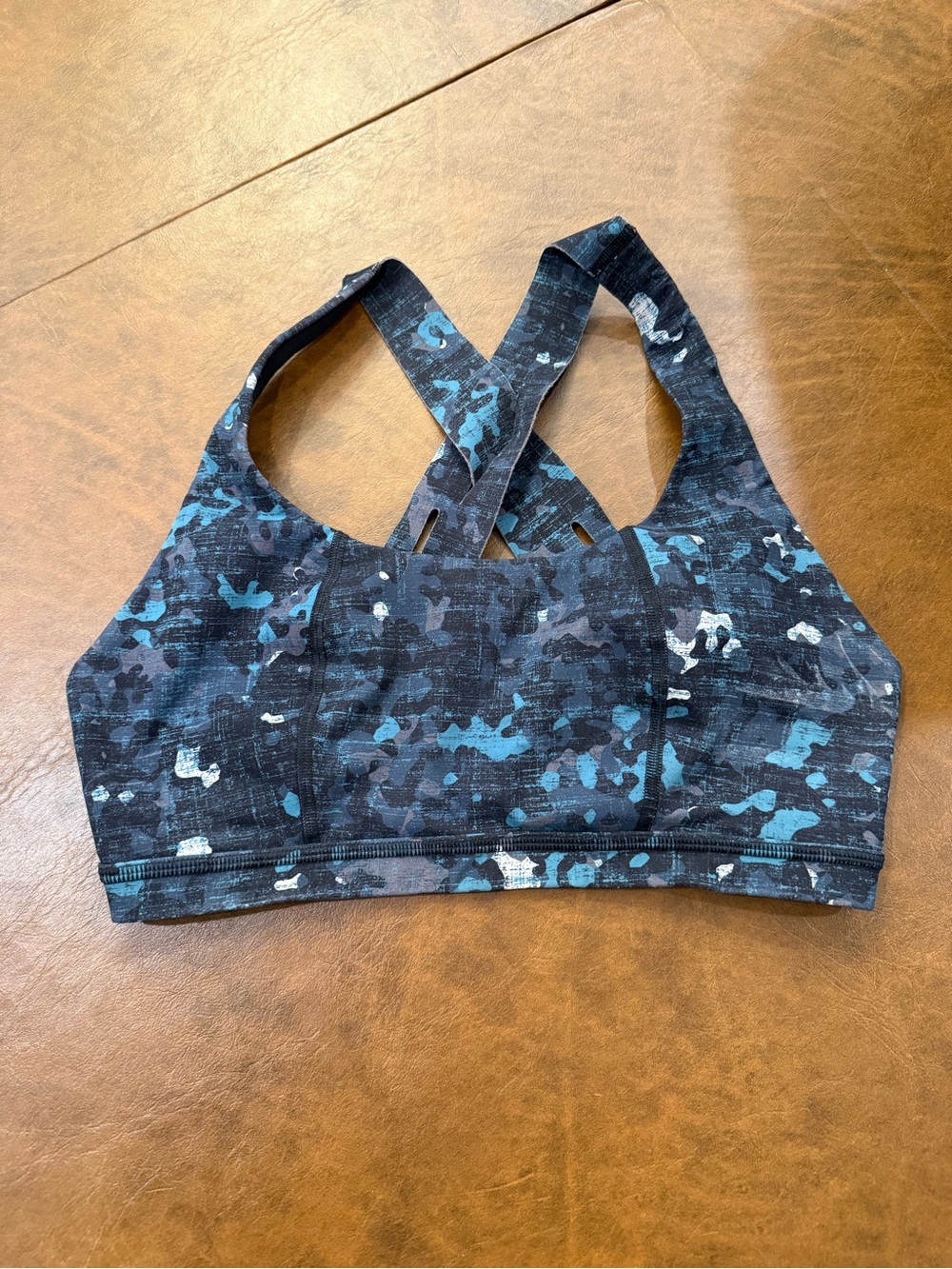 Sweaty Betty Blue Camo Cross-Back Strappy Sports Bra